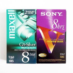 NEW LOT 2 Blank VHS TAPES MAXELL GX Silver SONY T 160 8 Hours Each (EP Mode)